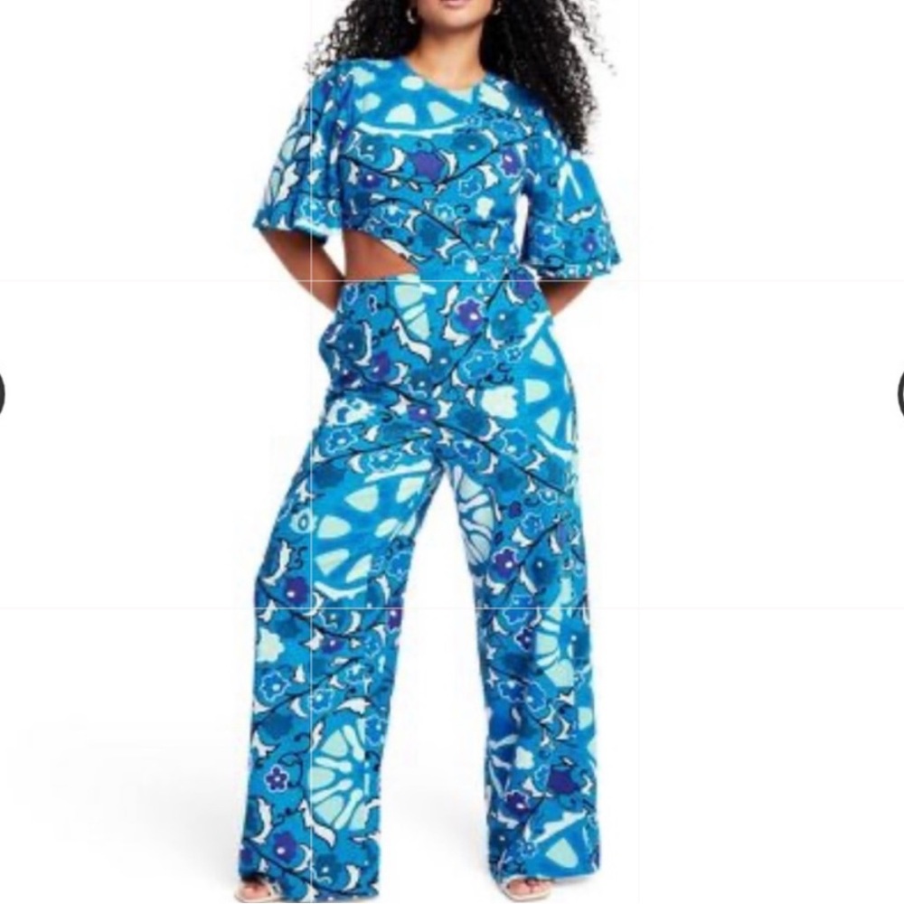 RHODE x Target Zinnia Floral Print Bell Sleeve Cut Out Jumpsuit size x-l…